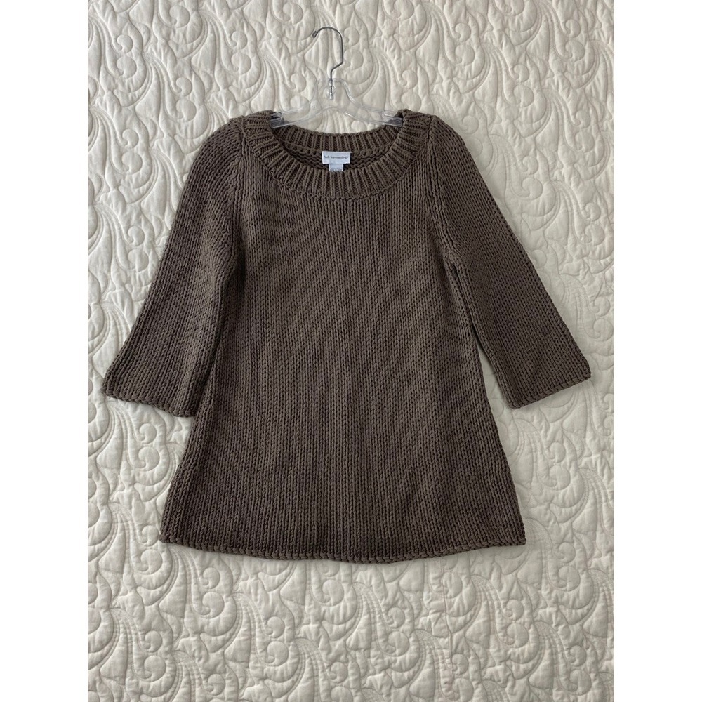 Soft Surroundings Sweater Womens PS Brown 3/4 Sleeve Thick Shaker Knit Pullover